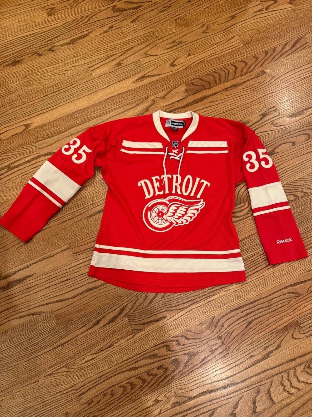 Reebok 2014 Red Detroit Wings #35 Hockey Jersey with White Accents Jimmy Howard